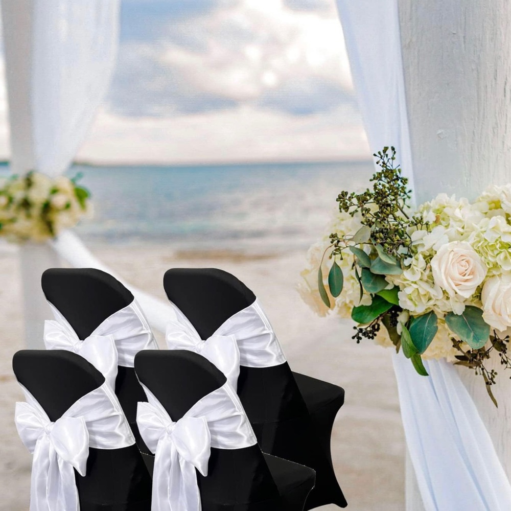 Satin White Chair Sashes Bows- 30 PCS Chair Ribbon Ties Back Sash